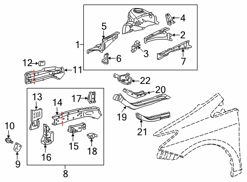 2012 Toyota Prius V Structural Components & Rails Diagram