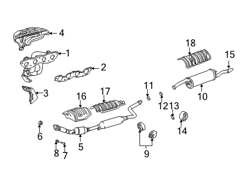 2004 Scion xA Exhaust Components Diagram
