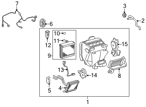 2008 Toyota Highlander A/C Evaporator & Heater Components Diagram