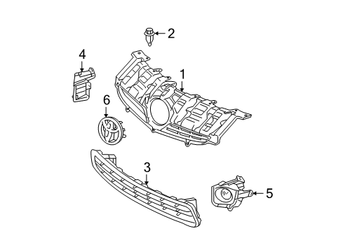 2010 Toyota Prius Grille & Components Diagram
