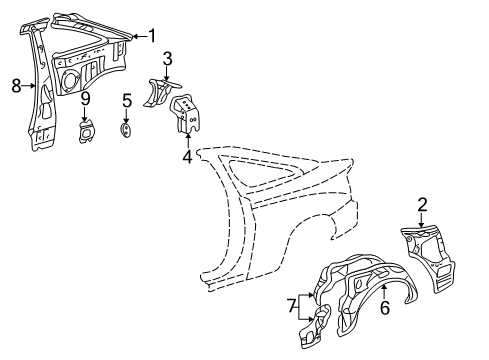 2002 Toyota Celica Inner Structure - Quarter Panel Diagram