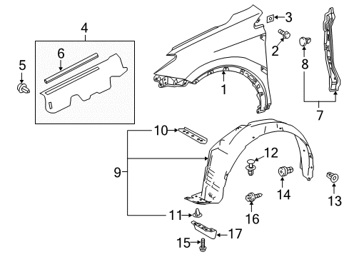 2015 Toyota RAV4 Fender & Components Diagram
