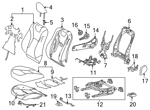 2017 Toyota Prius Prime Passenger Seat Components Diagram