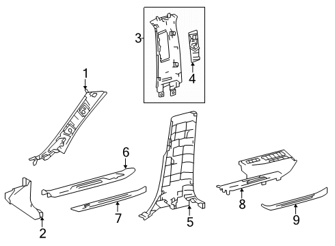 2025 Toyota Sequoia Interior Trim - Pillars Diagram