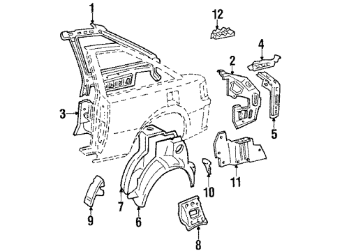 1987 Toyota Celica Inner Structure & Rails - Quarter Panel Diagram 3 - Thumbnail