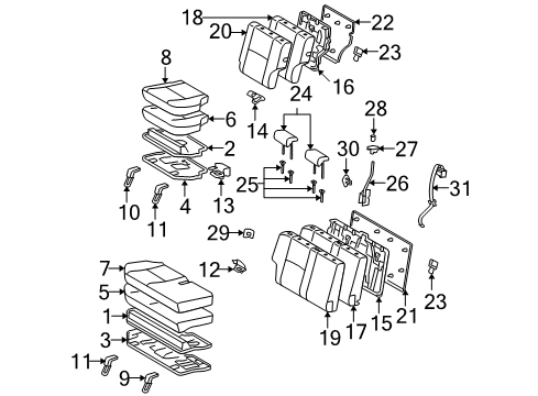 2007 Toyota FJ Cruiser Rear Seat Components Diagram