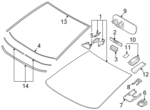 2025 Toyota bZ4X Glass - Windshield Diagram