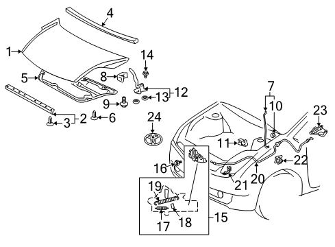 2005 Toyota Prius Exterior Trim - Hood Diagram