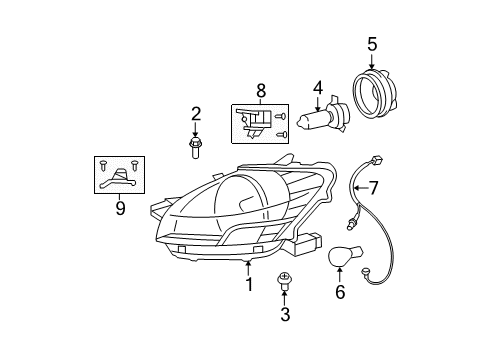 2008 Toyota Yaris Headlamp Components - Headlights Diagram 2 - Thumbnail