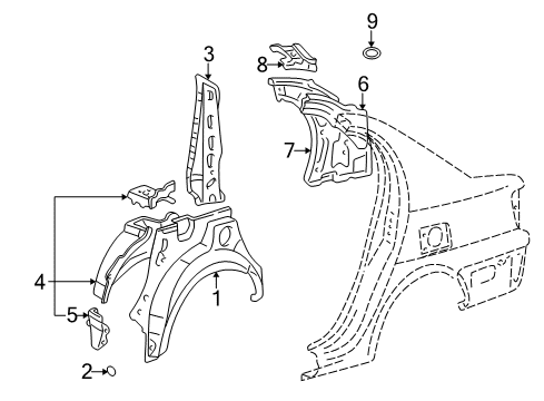 2003 Toyota Echo Inner Structure - Quarter Panel Diagram 2 - Thumbnail