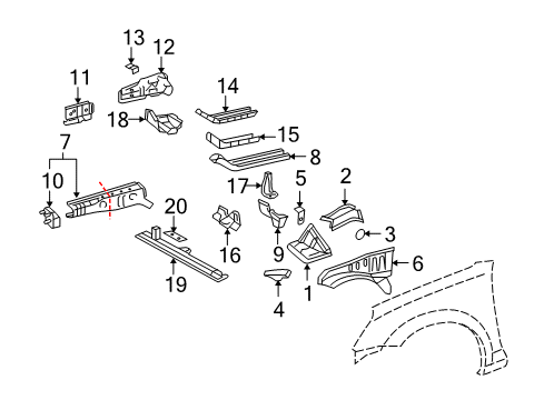 2005 Toyota MR2 Spyder Front Reinforcement, Passenger Side Diagram for 53725-17030