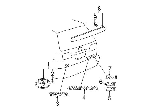 2000 Toyota Sienna Exterior Trim - Lift Gate Diagram