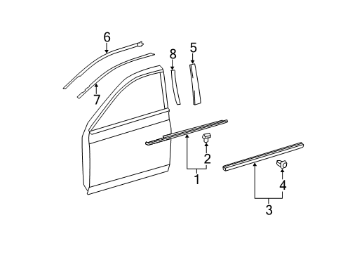 2008 Toyota Avalon Exterior Trim - Front Door Diagram