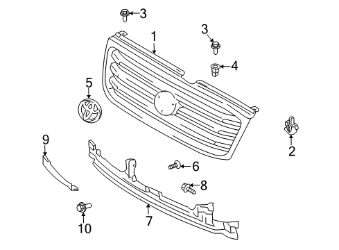 2000 Toyota Land Cruiser Grille & Components Diagram