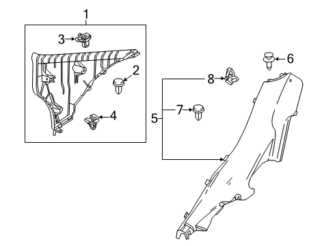 2020 Toyota Yaris Upper Quarter Trim, Inner Driver Side Diagram for 62472-WB003