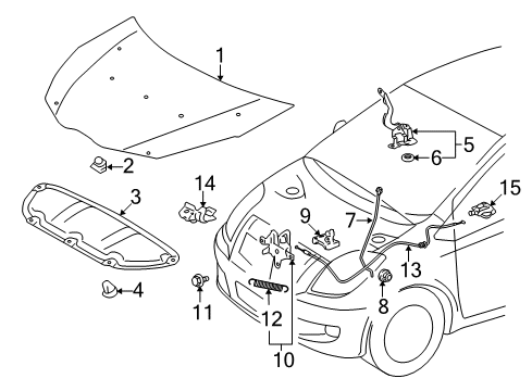 2012 Toyota Yaris Hood & Components Diagram