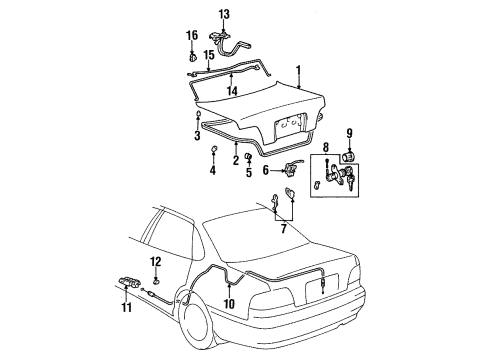 1999 Toyota Avalon Trunk Lid & Components Diagram
