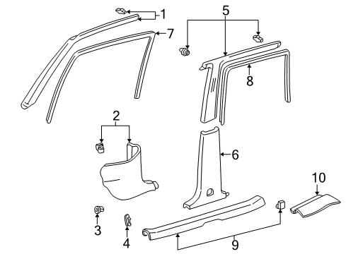 2000 Toyota RAV4 Interior Trim - Pillars Diagram