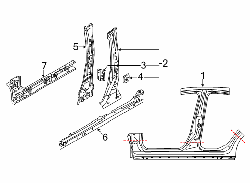 2020 Toyota Yaris Rocker Reinforcement, Outer Passenger Side Diagram for 61403-WB001