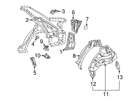 2004 Toyota Camry Outer Wheelhouse Gusset, Inner Passenger Side Diagram for 61655-33010