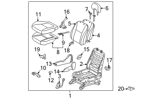 2009 Toyota Prius Front Seat Components Diagram