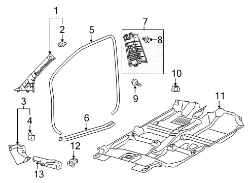 2013 Toyota Yaris Interior Trim - Pillars Diagram