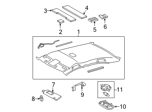 2011 Toyota Camry Sunvisor, Brown, Driver Side Diagram for 74320-33E80-E0