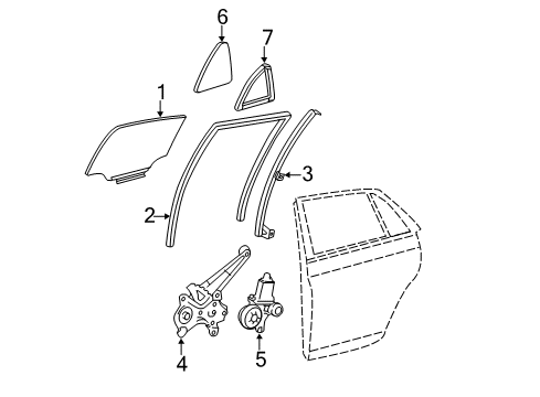 2012 Toyota Avalon Glass - Rear Door Diagram
