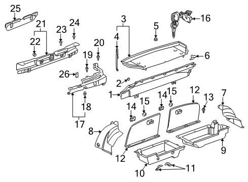 2001 Toyota MR2 Spyder Package Tray Trim Clip Diagram for 90467-05050-22