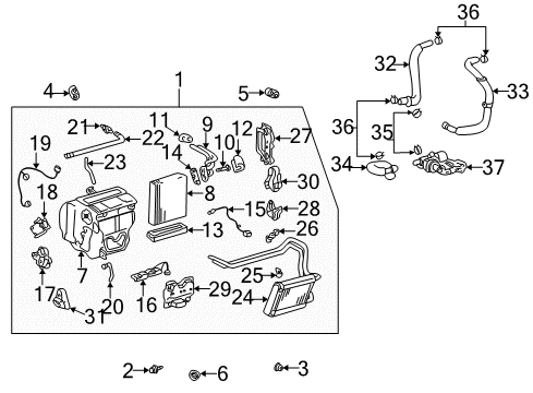 2001 Toyota Prius A/C Evaporator & Heater Components Diagram