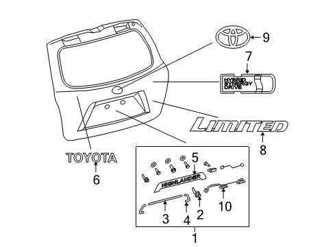 2009 Toyota Highlander Lift Gate Trim Protector, Rear Diagram for 76825-0E040