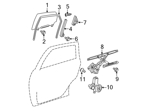 2010 Toyota Prius Glass - Rear Door Diagram