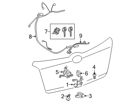 2007 Toyota Yaris Lift Gate - Lock & Hardware Diagram