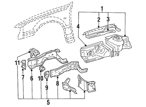 1993 Toyota Camry Support, Battery Carrier Diagram for 53704-33011