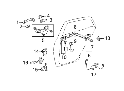 2010 Scion xD Rear Door - Lock & Hardware Diagram