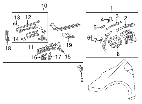 2017 Toyota Prius Prime Structural Components & Rails Diagram