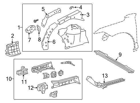 2020 Toyota Avalon Bracket Sub-Assembly, Front Side Member, Passenger Side Diagram for 57013-06021