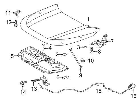 2024 Toyota RAV4 Prime Hood & Components Diagram