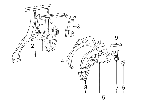 2004 Scion xA Inner Structure - Quarter Panel Diagram