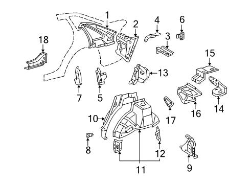 2001 Toyota Avalon Inner Structure - Quarter Panel Diagram