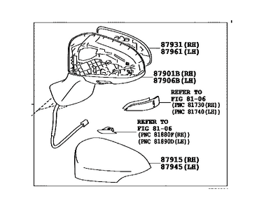 Toyota 87910-0T040-B1 Mirror Assy,  Outer Rear View,  RH