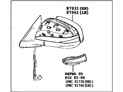 Toyota 87910-0E140 Mirror Assy,  Outer Rear View,  RH