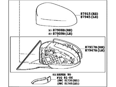 Toyota 87910-33A30-B0 Mirror Assy,  Outer Rear View,  RH